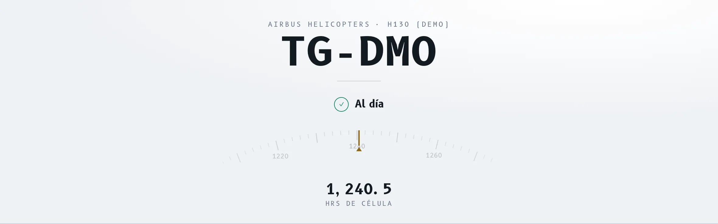 Owner portal screen of the live demo: aircraft status dial, upcoming work and billed spend