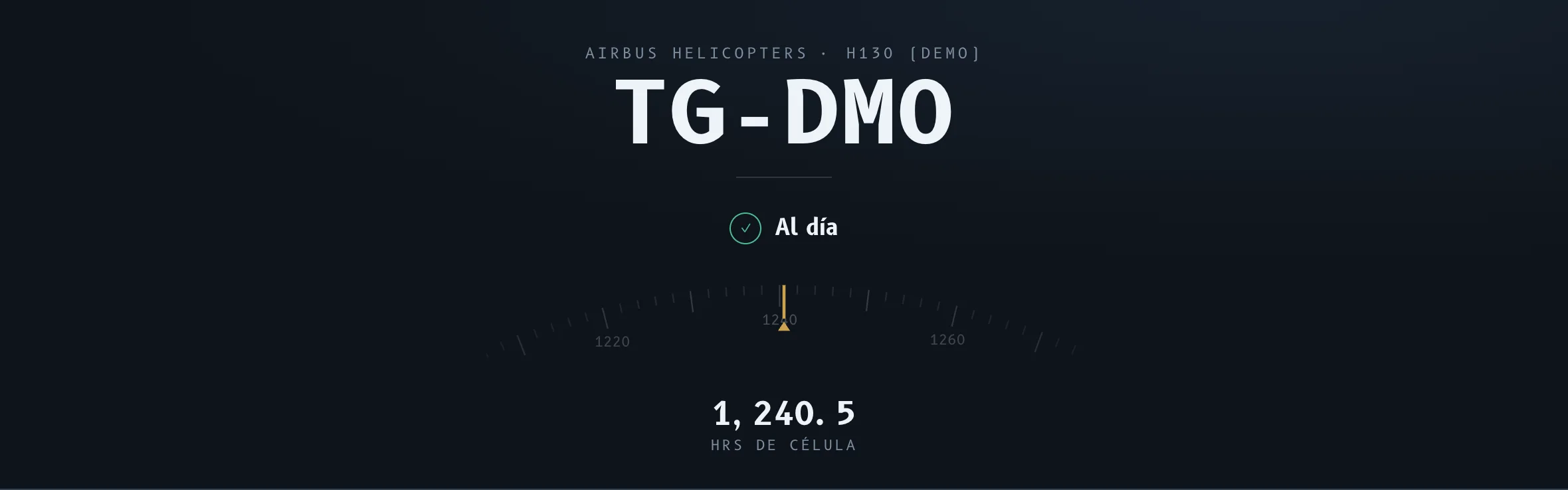 Owner portal screen of the live demo: aircraft status dial, upcoming work and billed spend